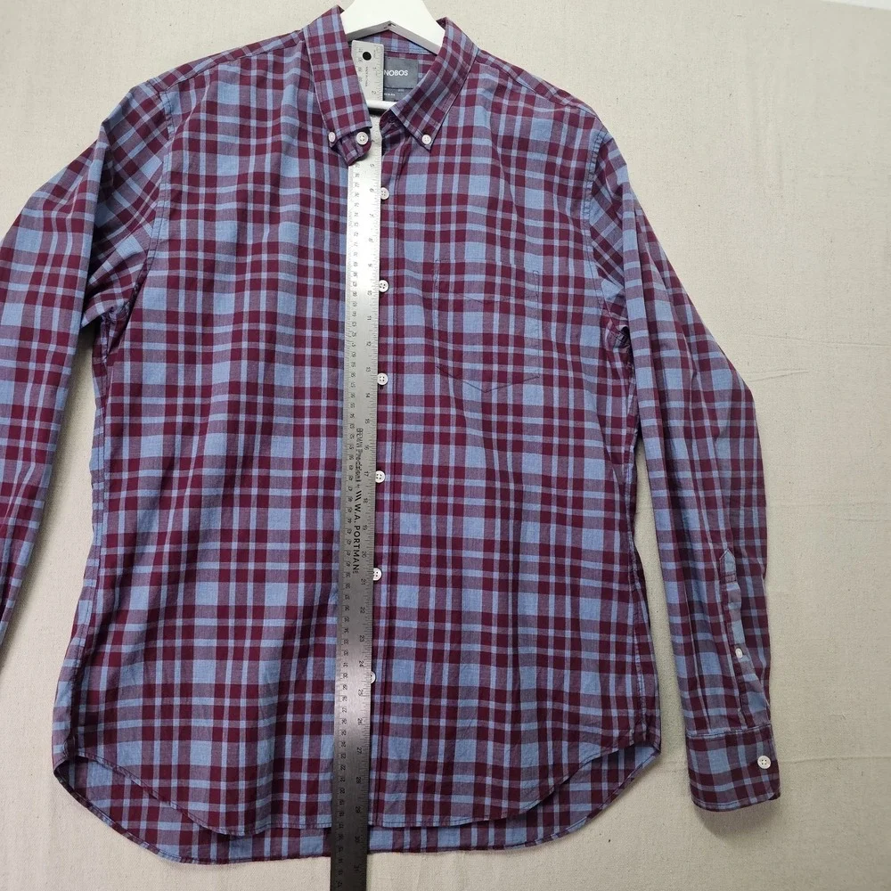 Bonobos Mens‎ Large Blue Plaid Slim Fit Grid Check Long Sleeve Button Down Shirt